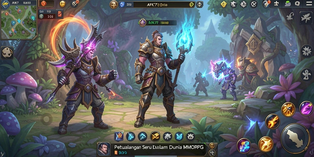 Tampilan gameplay AFK77 yang mendebarkan dalam dunia MMORPG.