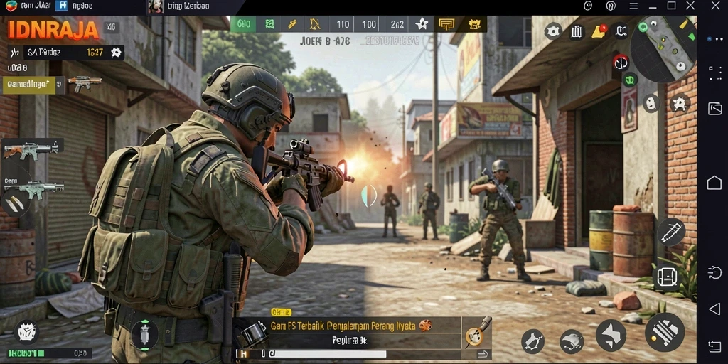 Gameplay seru IDNRAJA dengan aksi menegangkan di medan perang.