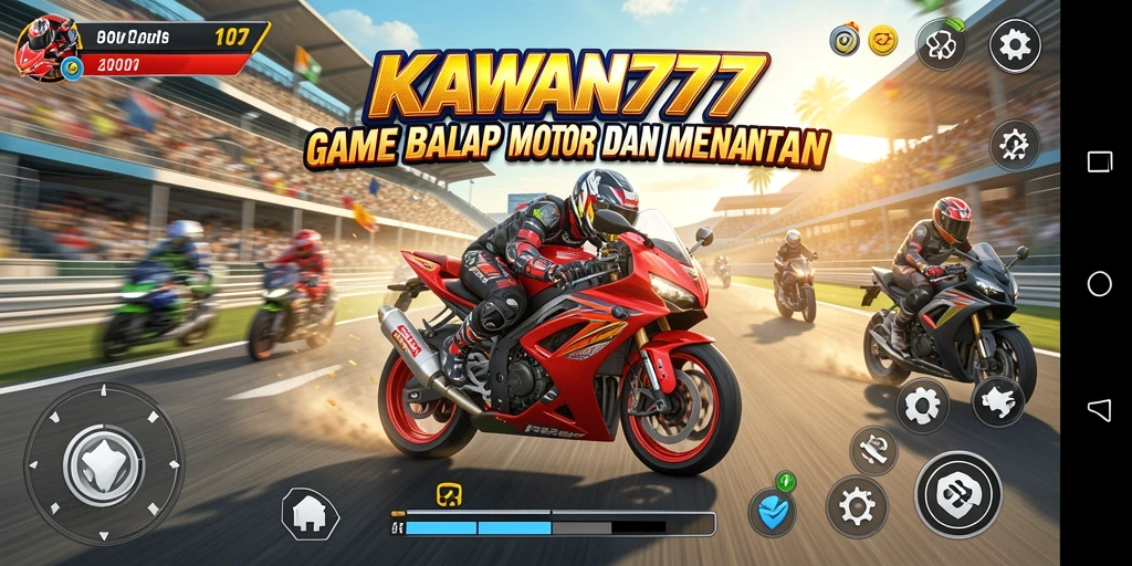 Gameplay KAWAN777 menampilkan aksi balap motor yang mendebarkan.