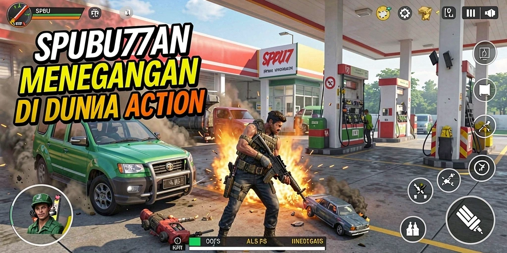 Tampilan seru dari gameplay Action SPBU77 saat menghadapi musuh.